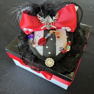 Gothic Heart Trinket Box with Red Bow and Skull